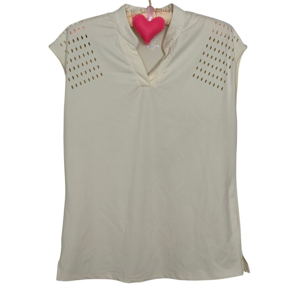 Soothfeel Shirt Womens Small Cream Butter Yellow Sleeveless Golf V Neck Vented